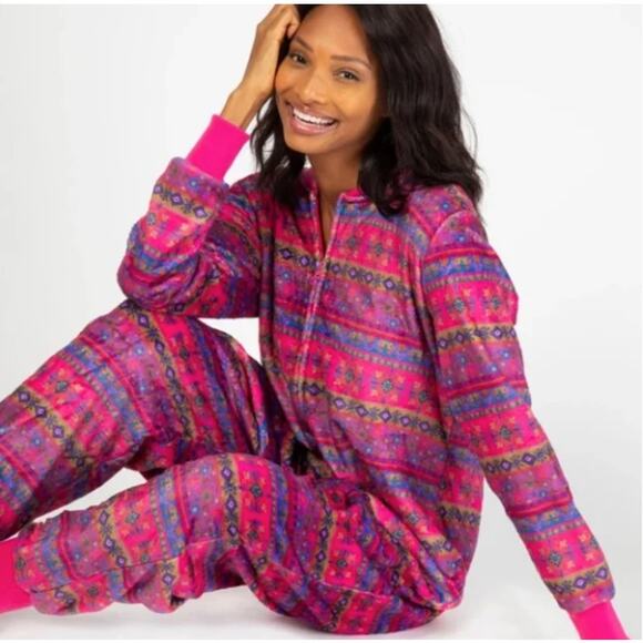 NATURAL LIFE Fleece One Piece Pajama Pink Printed Stripe Sz XS/S {189} - Picture 1 of 6